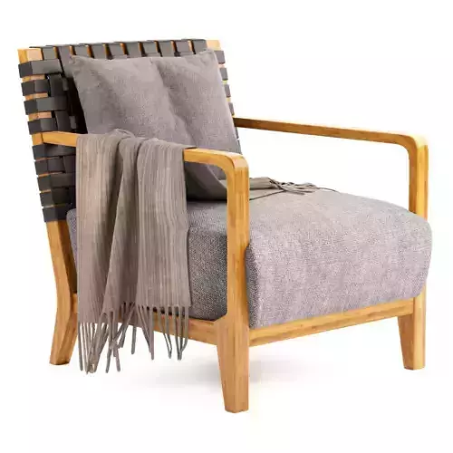 Wood Framed Armchair with Blanket