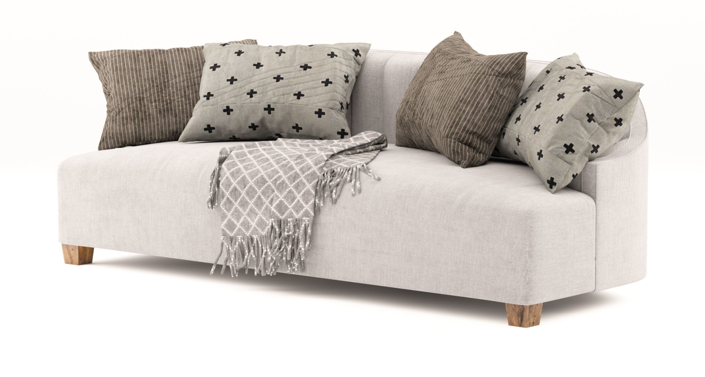 Modern Sofa with blanket and throw pillows 3D model_3