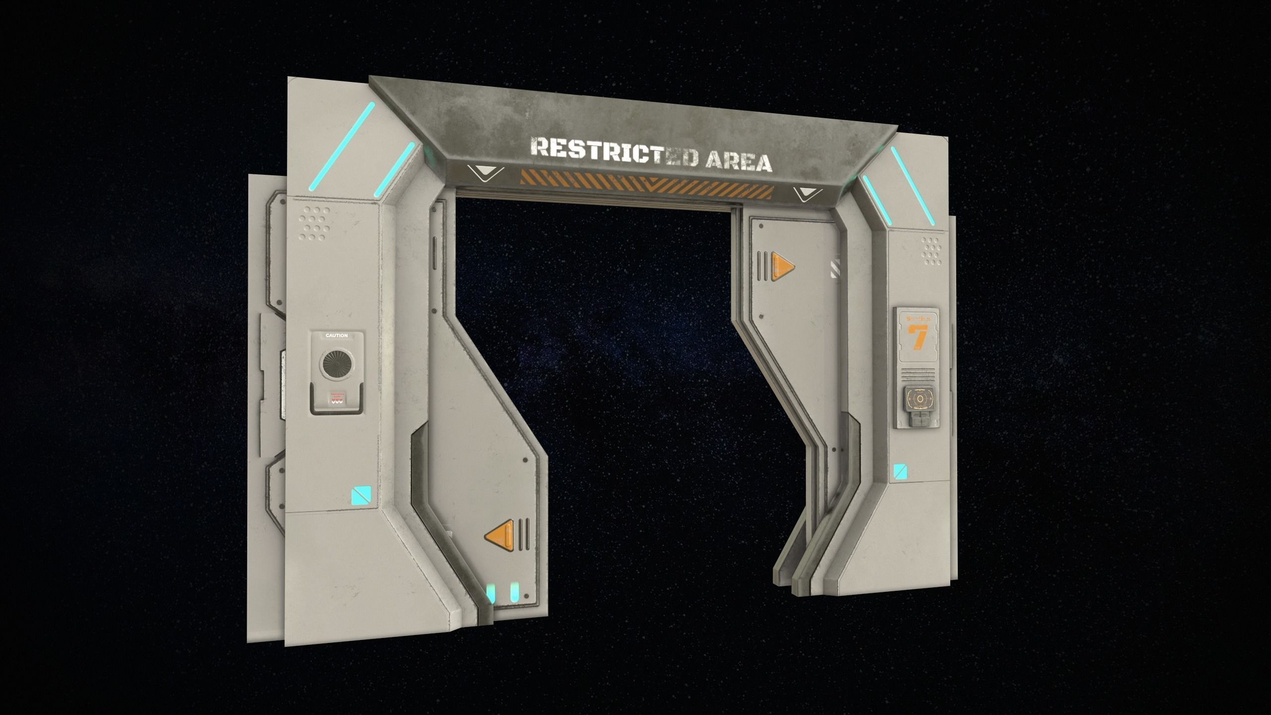 Sci-Fi Modular Corridor with Door Ver 2 Low-poly 3D model_13