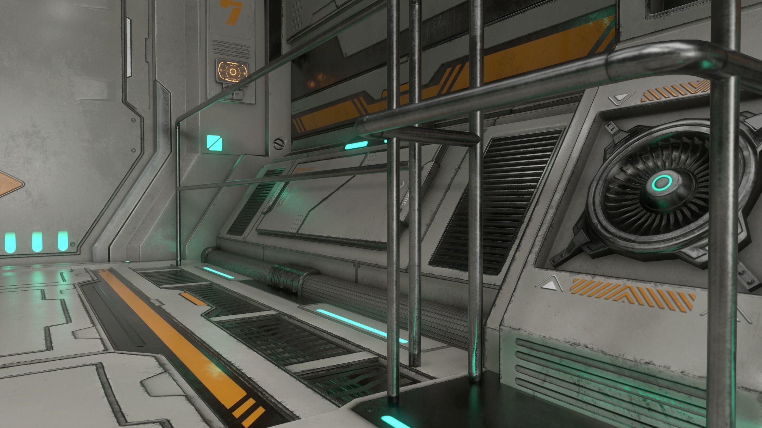 Sci-Fi Modular Corridor with Door Ver 2 Low-poly 3D model_5