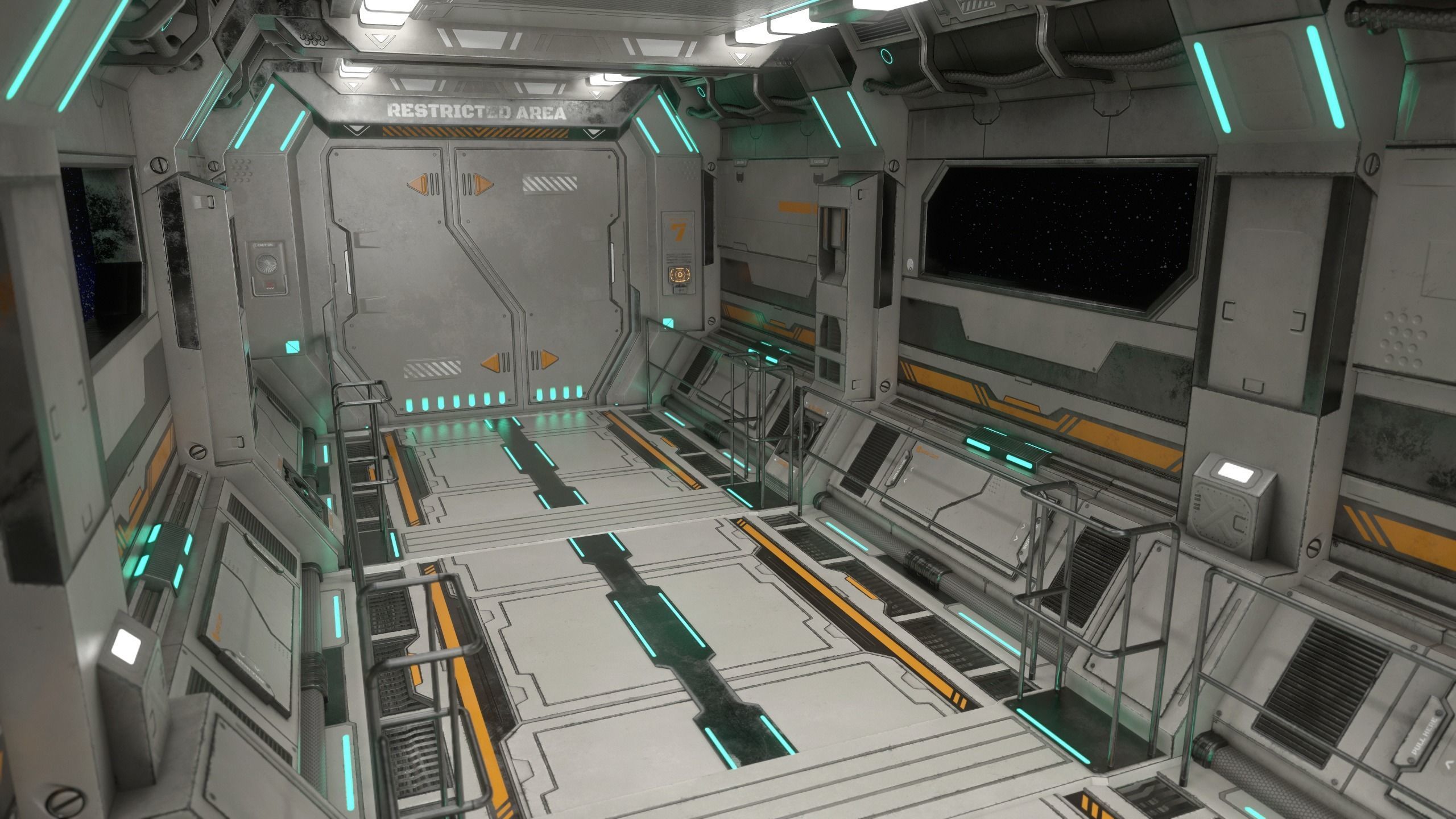Sci-Fi Modular Corridor with Door Ver 2 Low-poly 3D model_3