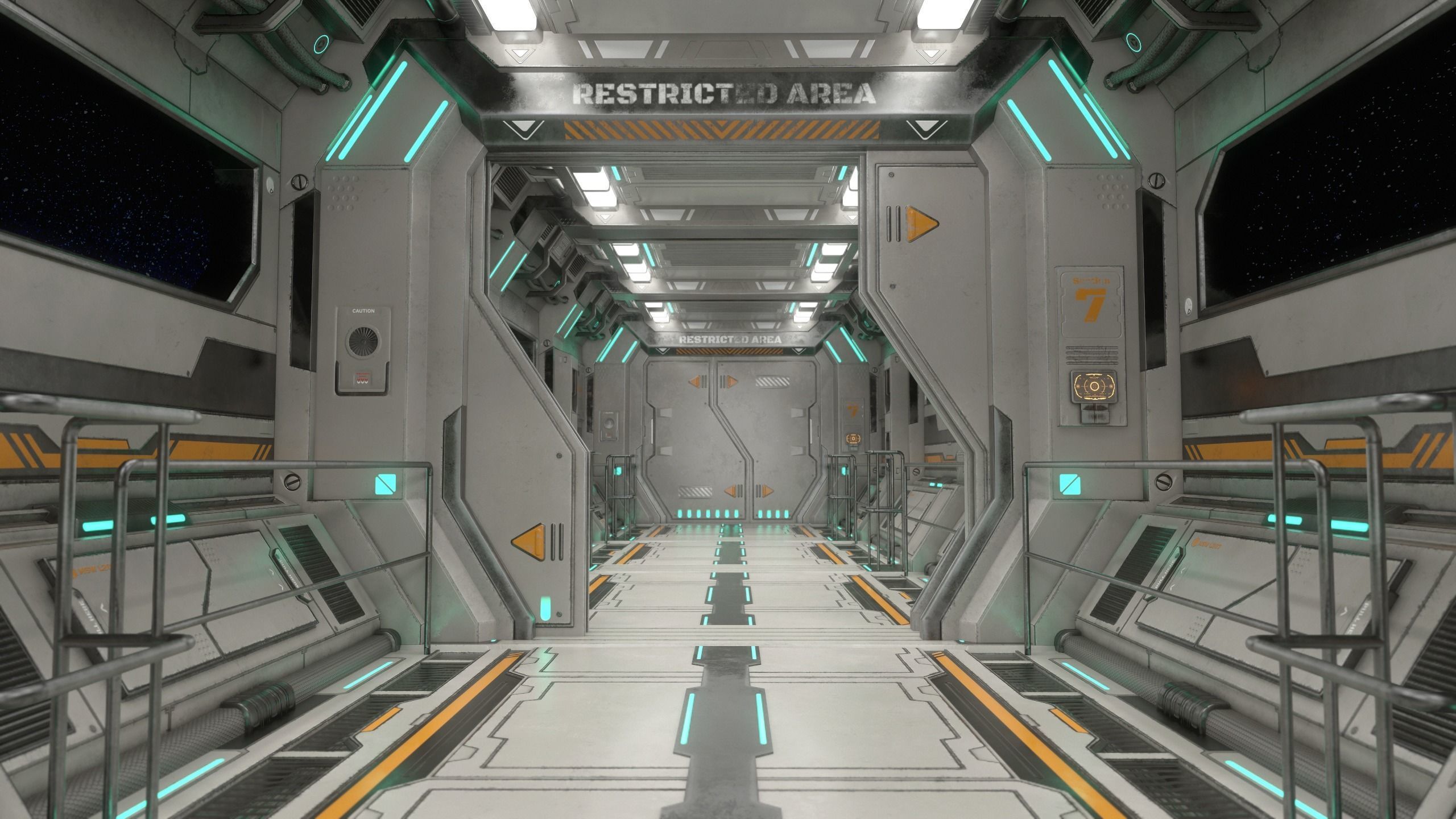 Sci-Fi Modular Corridor with Door Ver 2 Low-poly 3D model_2