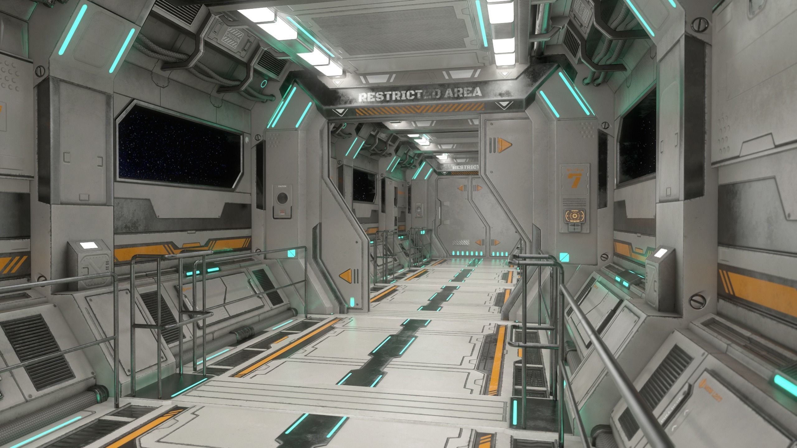 Sci-Fi Modular Corridor with Door Ver 2 Low-poly 3D model_1