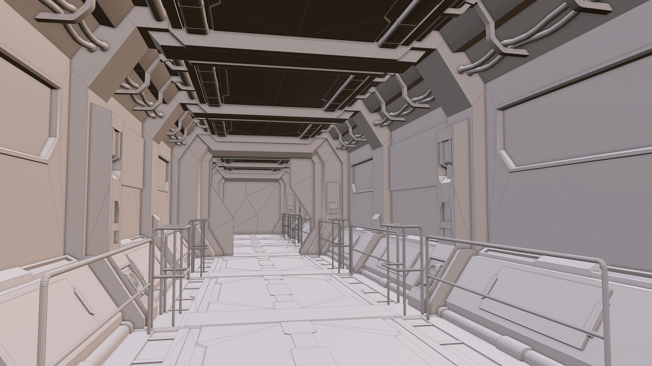Sci-Fi Modular Corridor with Door Ver 2 Low-poly 3D model_19