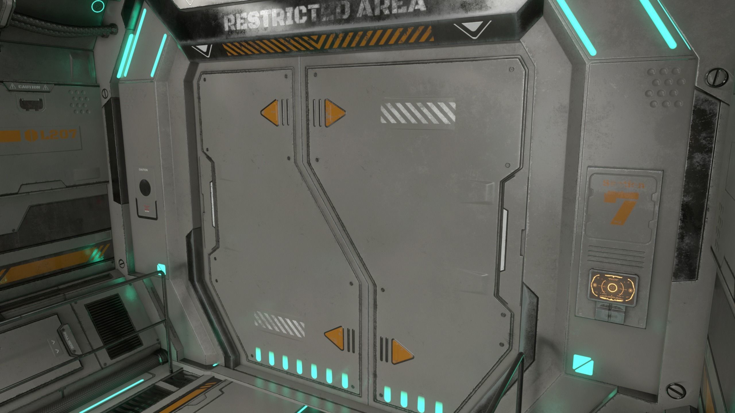 Sci-Fi Modular Corridor with Door Ver 2 Low-poly 3D model_4