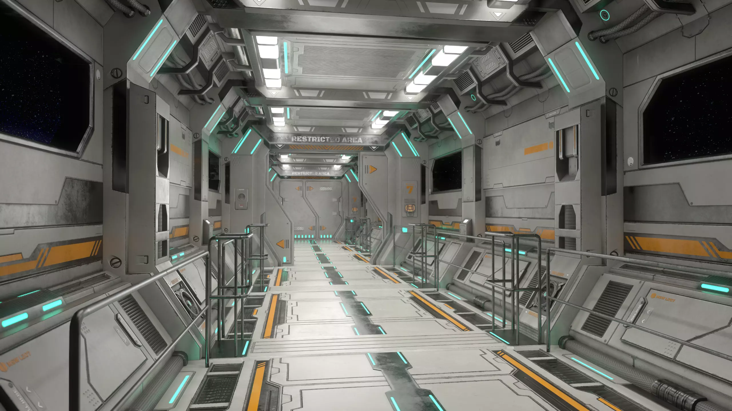Sci-Fi Modular Corridor with Door Ver 2 Low-poly 3D model_0