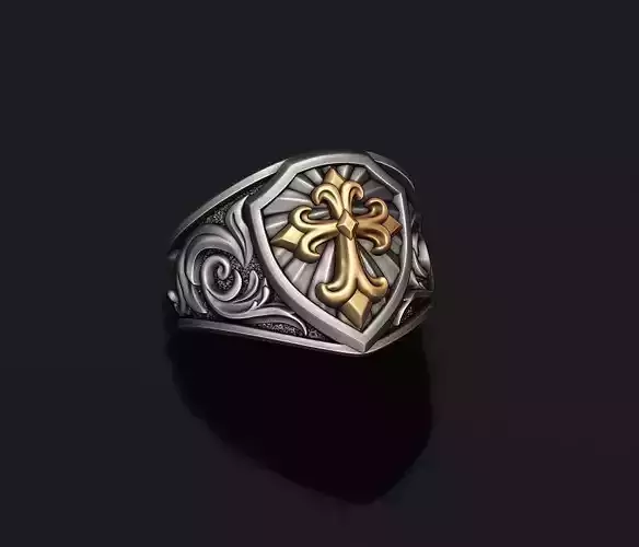 signet ring with cross 3D print model