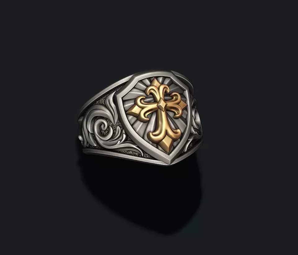 signet ring with cross 3D print model_0