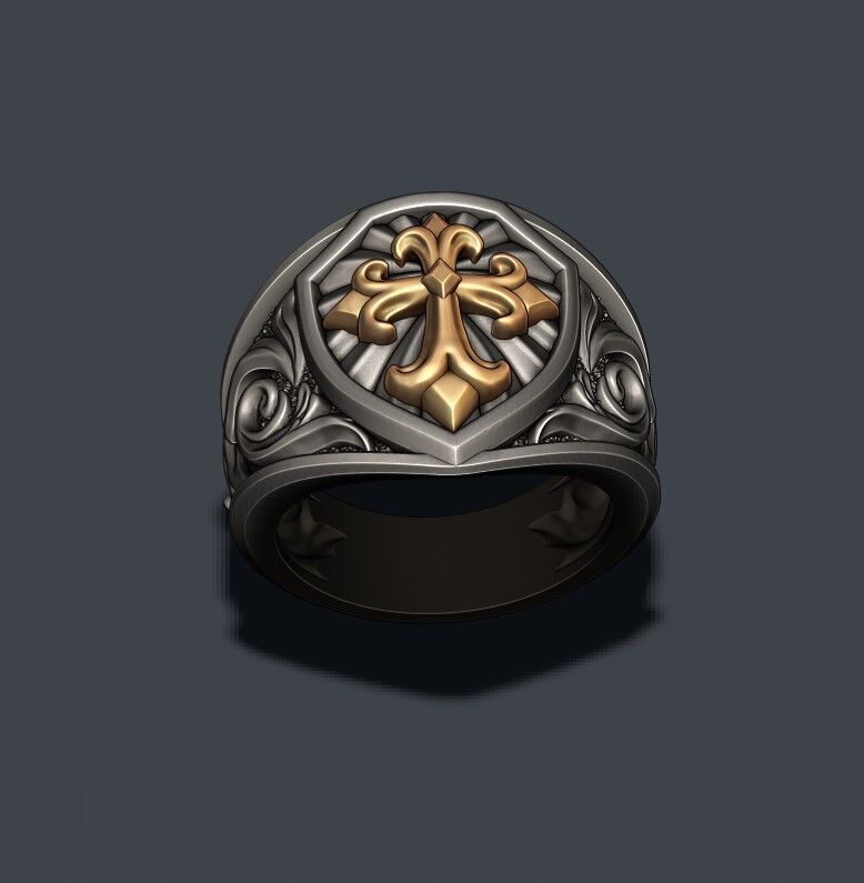 signet ring with cross 3D print model_3
