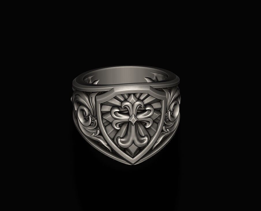 signet ring with cross 3D print model_9