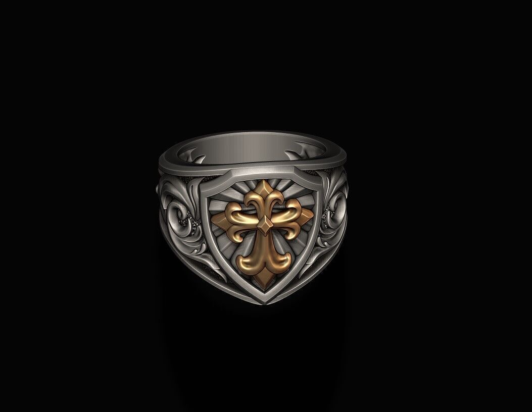 signet ring with cross 3D print model_5