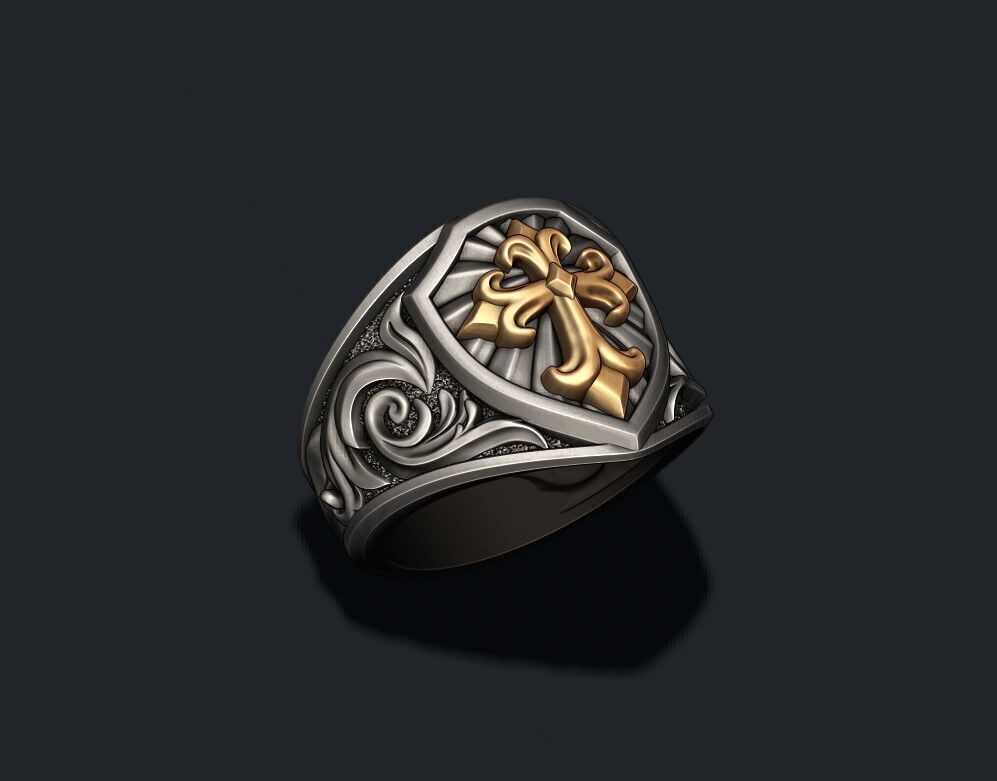 signet ring with cross 3D print model_2