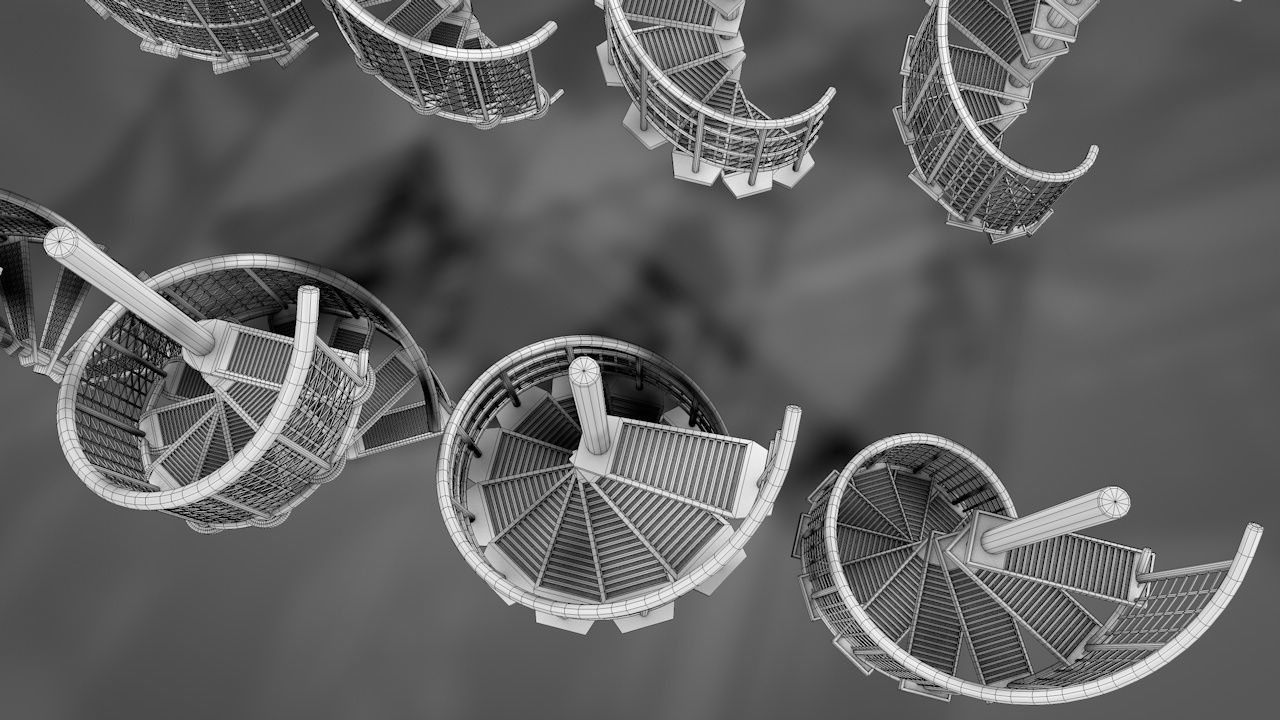 Metal Spiral Stairs V2 Low-poly 3D model_10