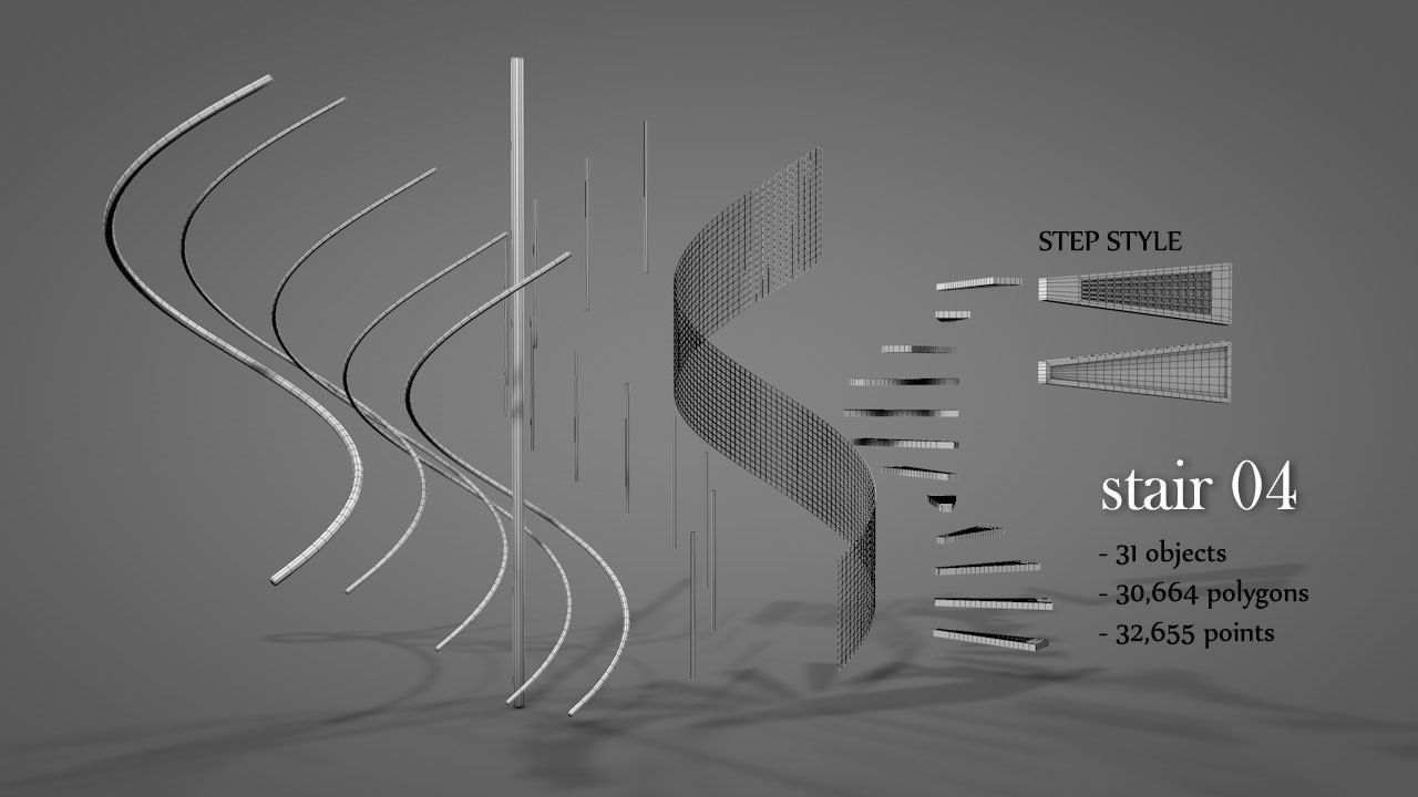 Metal Spiral Stairs V2 Low-poly 3D model_9