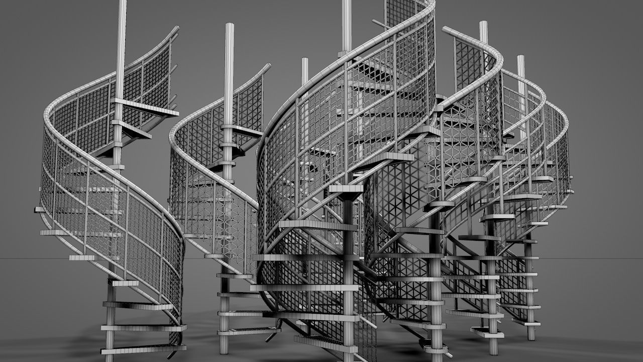 Metal Spiral Stairs V2 Low-poly 3D model_11