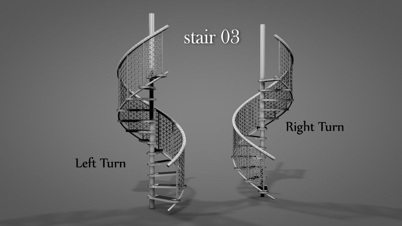 Metal Spiral Stairs V2 Low-poly 3D model_4