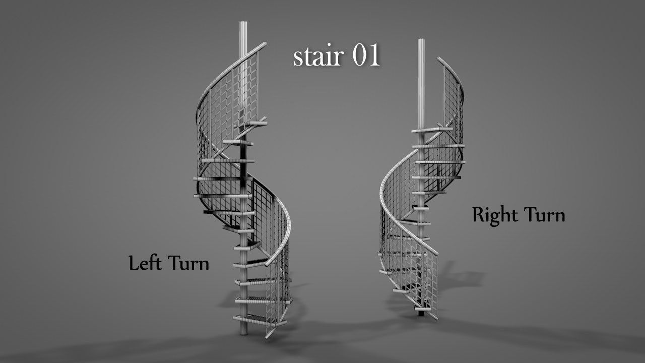 Metal Spiral Stairs V2 Low-poly 3D model_2