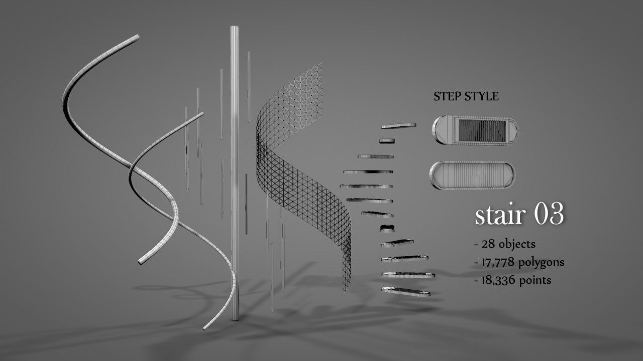 Metal Spiral Stairs V2 Low-poly 3D model_8