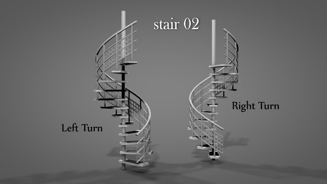 Metal Spiral Stairs V2 Low-poly 3D model_3