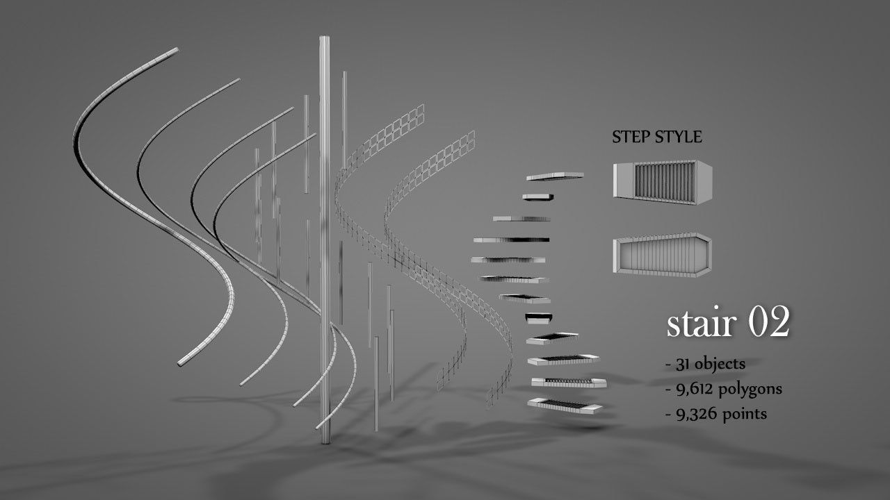 Metal Spiral Stairs V2 Low-poly 3D model_7