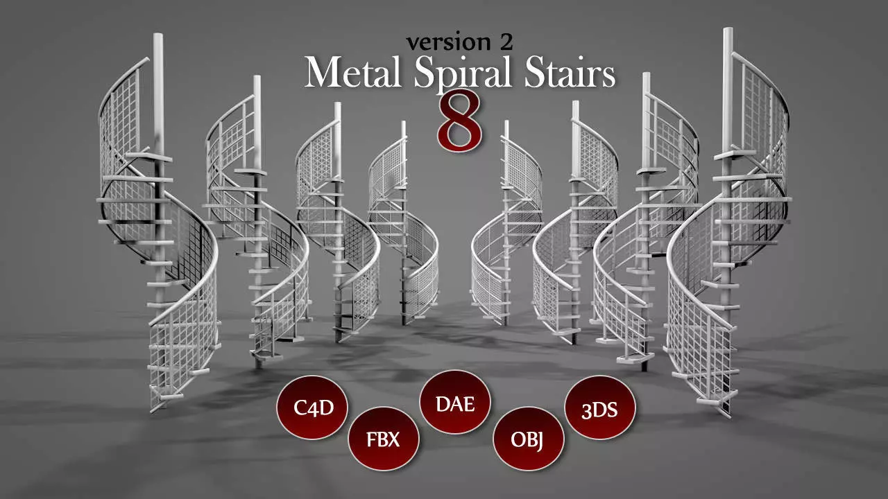 Metal Spiral Stairs V2 Low-poly 3D model_0