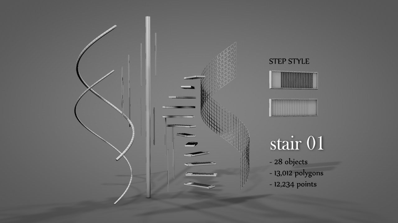 Metal Spiral Stairs V2 Low-poly 3D model_6