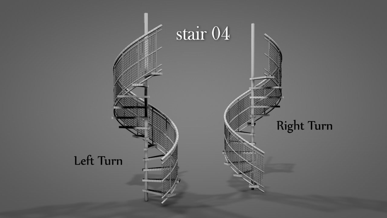 Metal Spiral Stairs V2 Low-poly 3D model_5