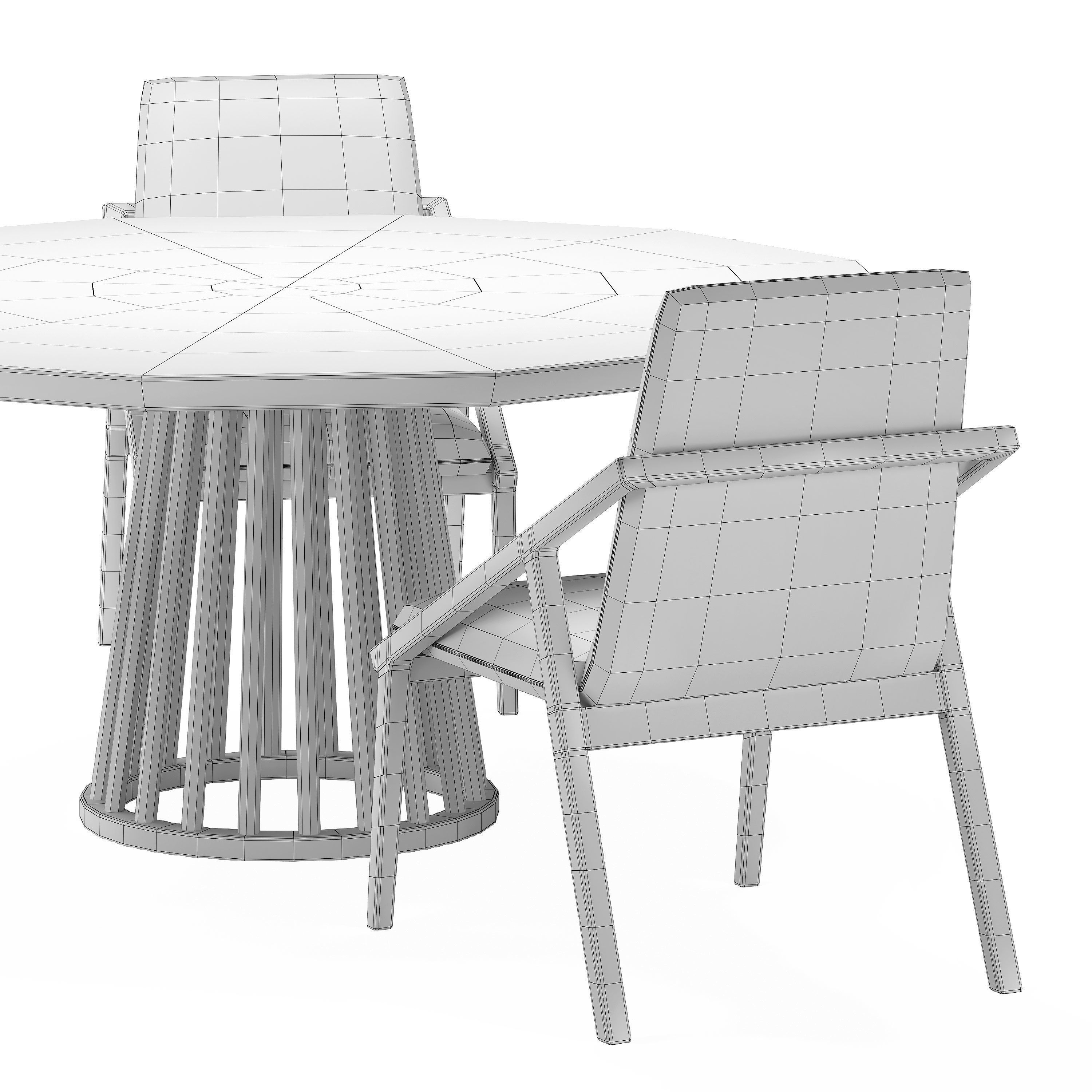 Dining Set 1 round table and chairs 3D model_3