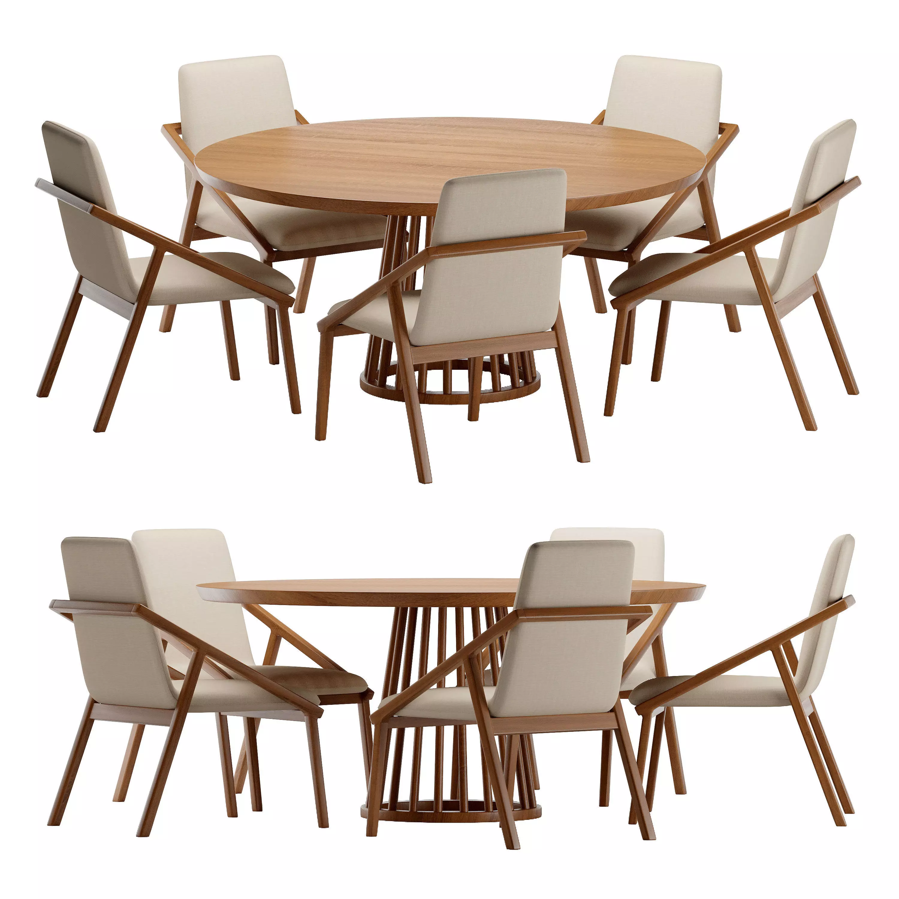 Dining Set 1 round table and chairs 3D model_0