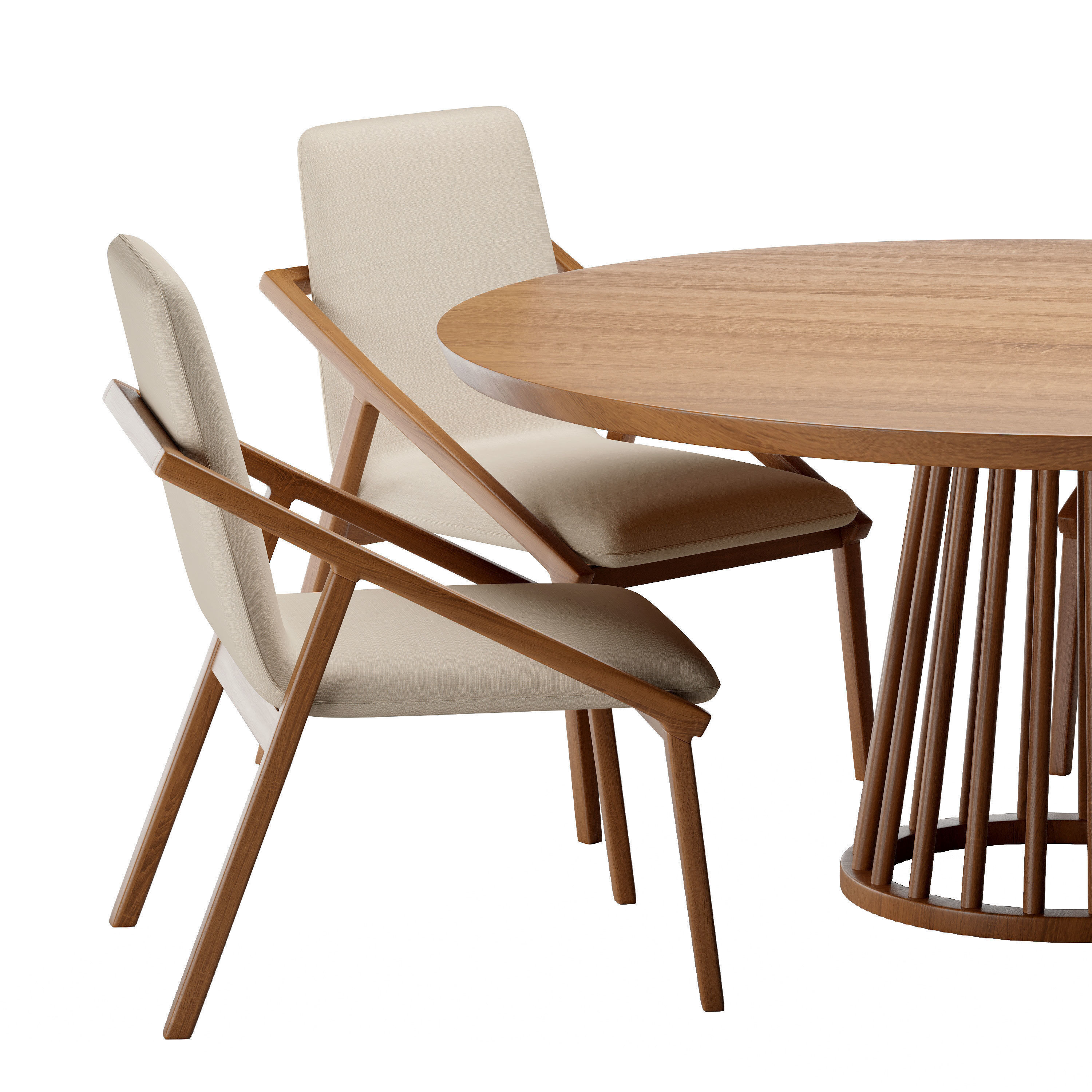 Dining Set 1 round table and chairs 3D model_1
