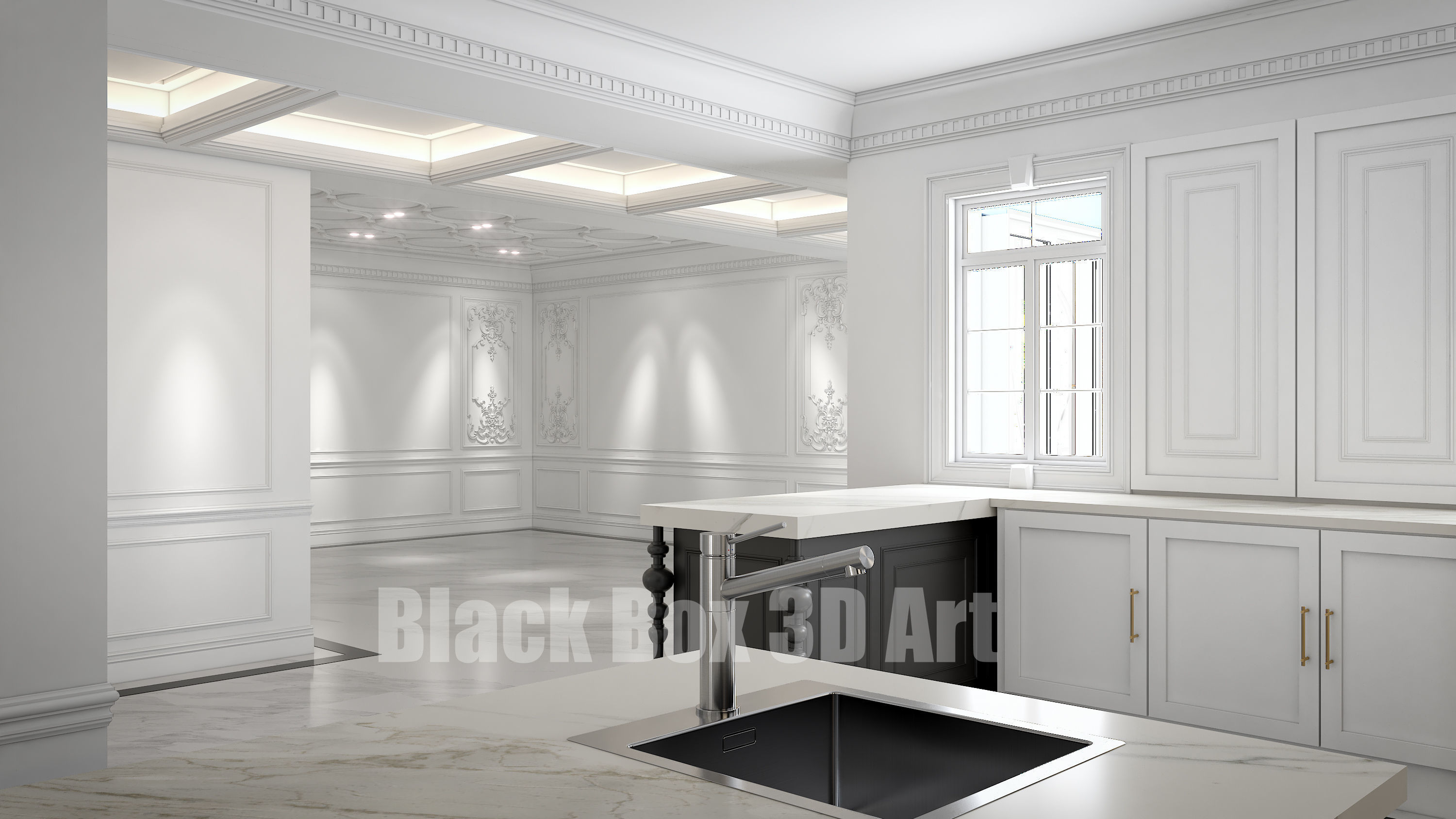 Classic interior design of the villa 3D model_11
