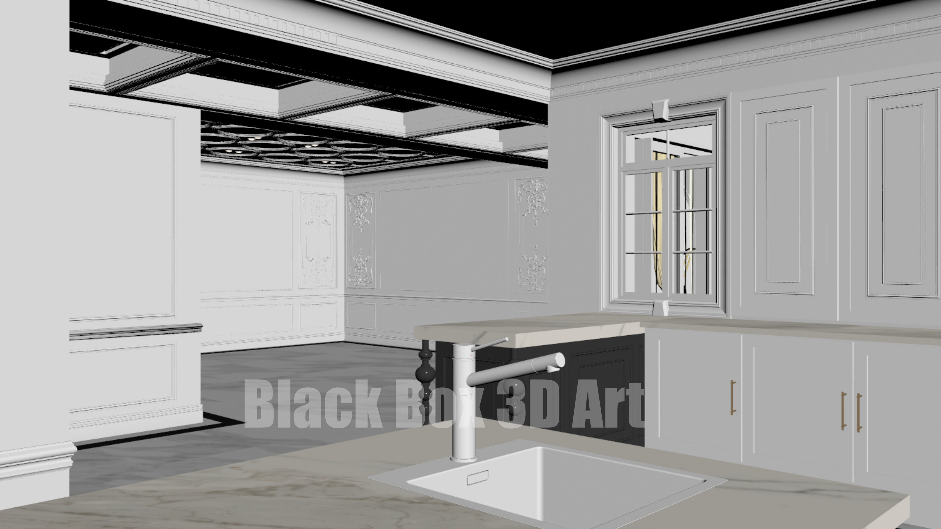 Classic interior design of the villa 3D model_55