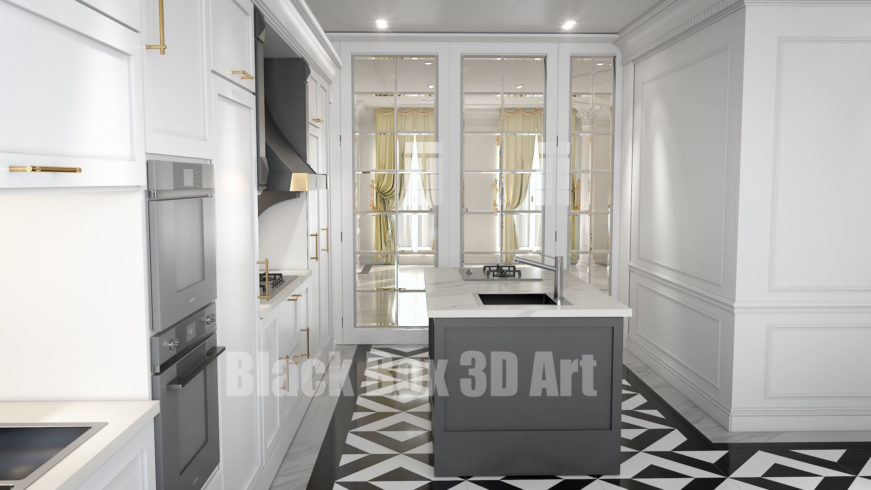 Classic interior design of the villa 3D model_12