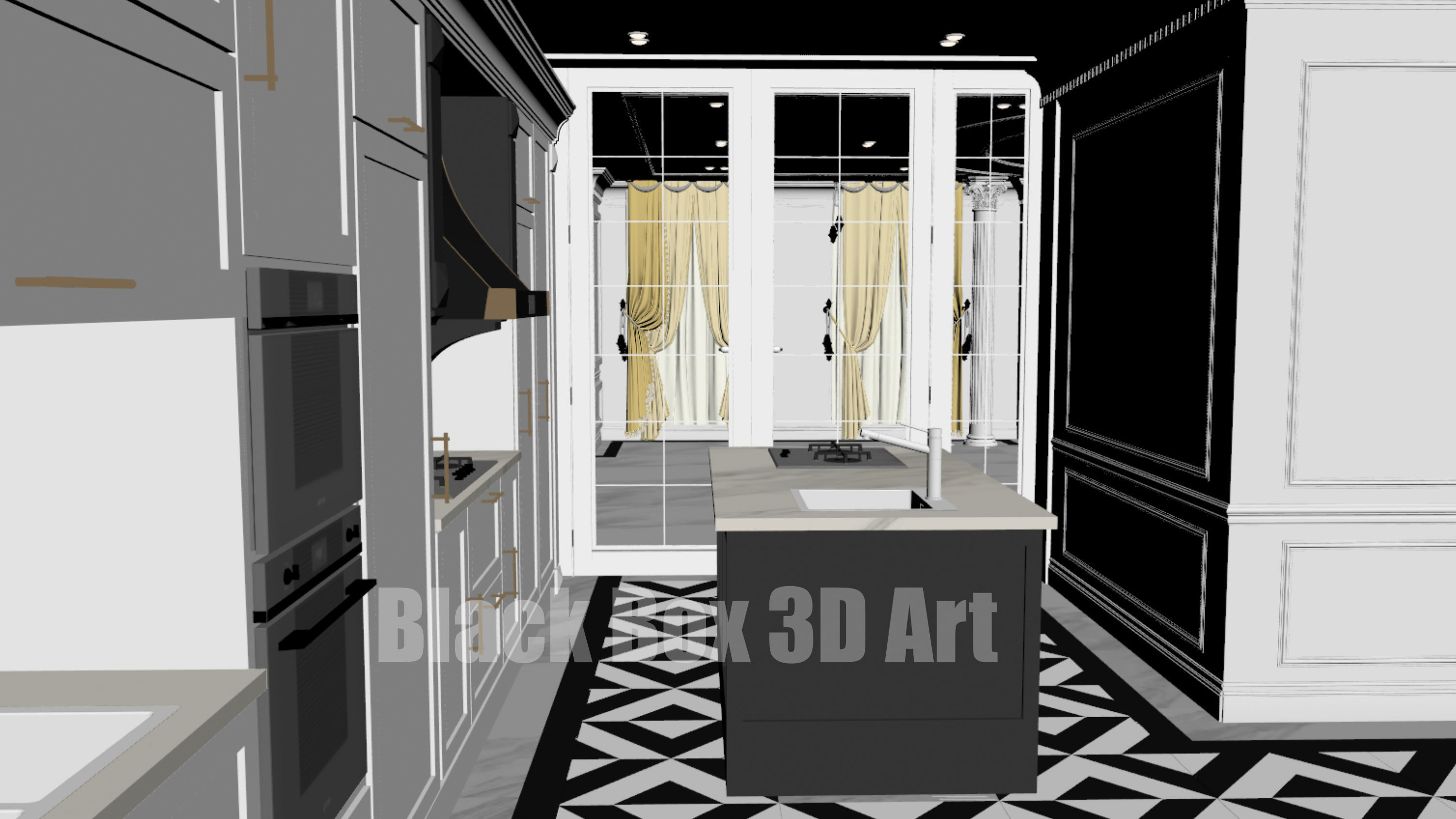 Classic interior design of the villa 3D model_54