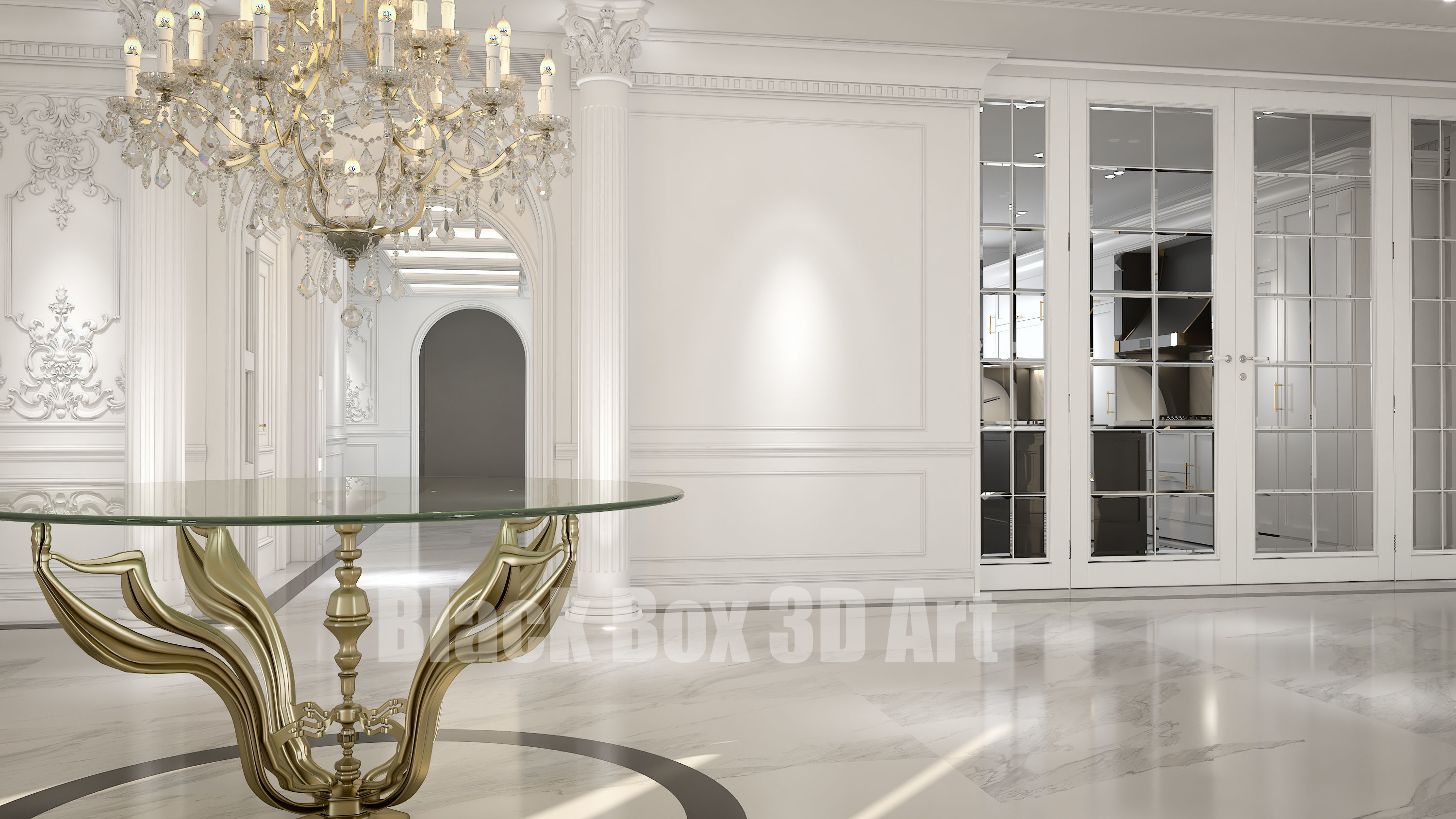 Classic interior design of the villa 3D model_1