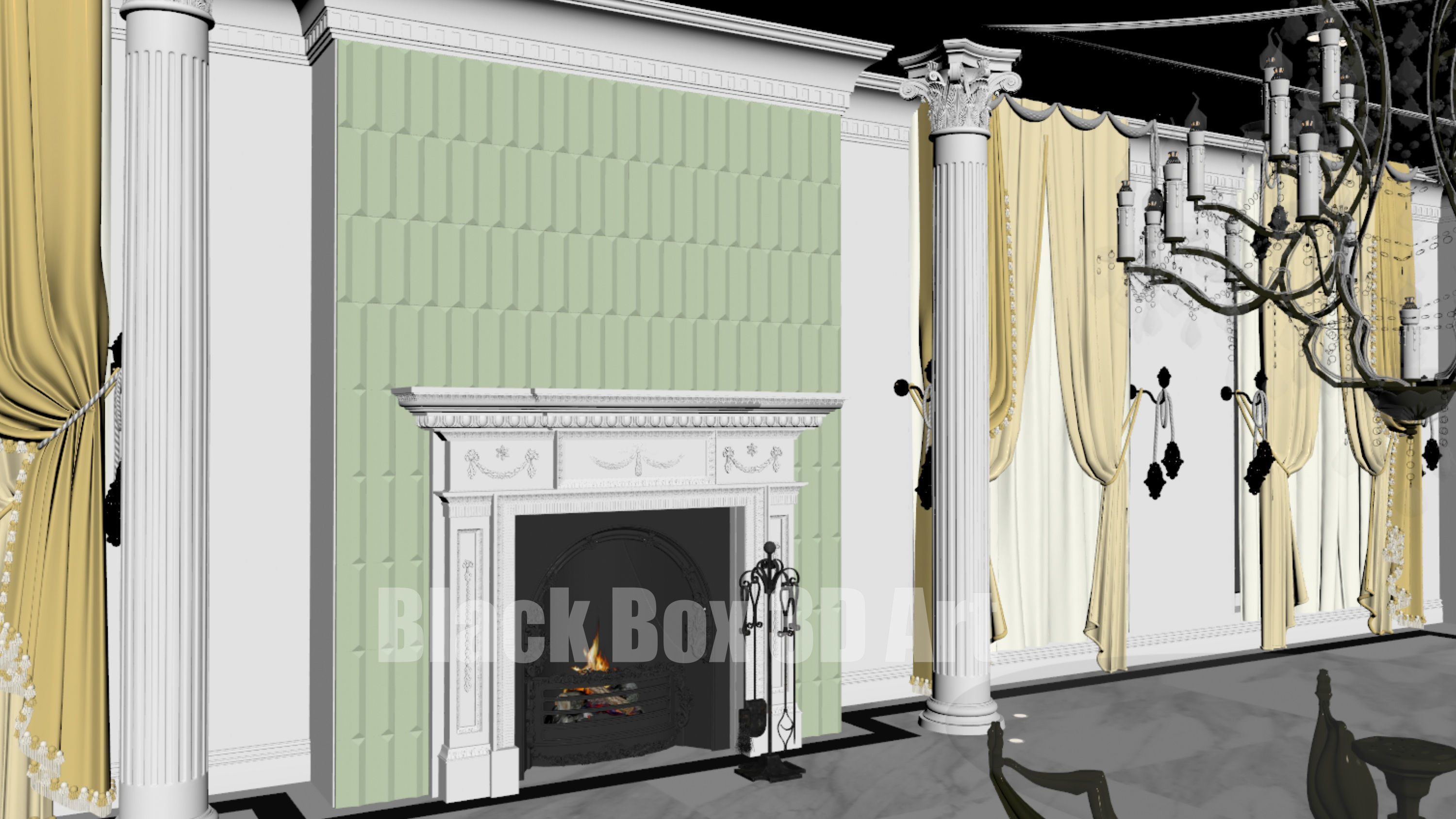Classic interior design of the villa 3D model_67