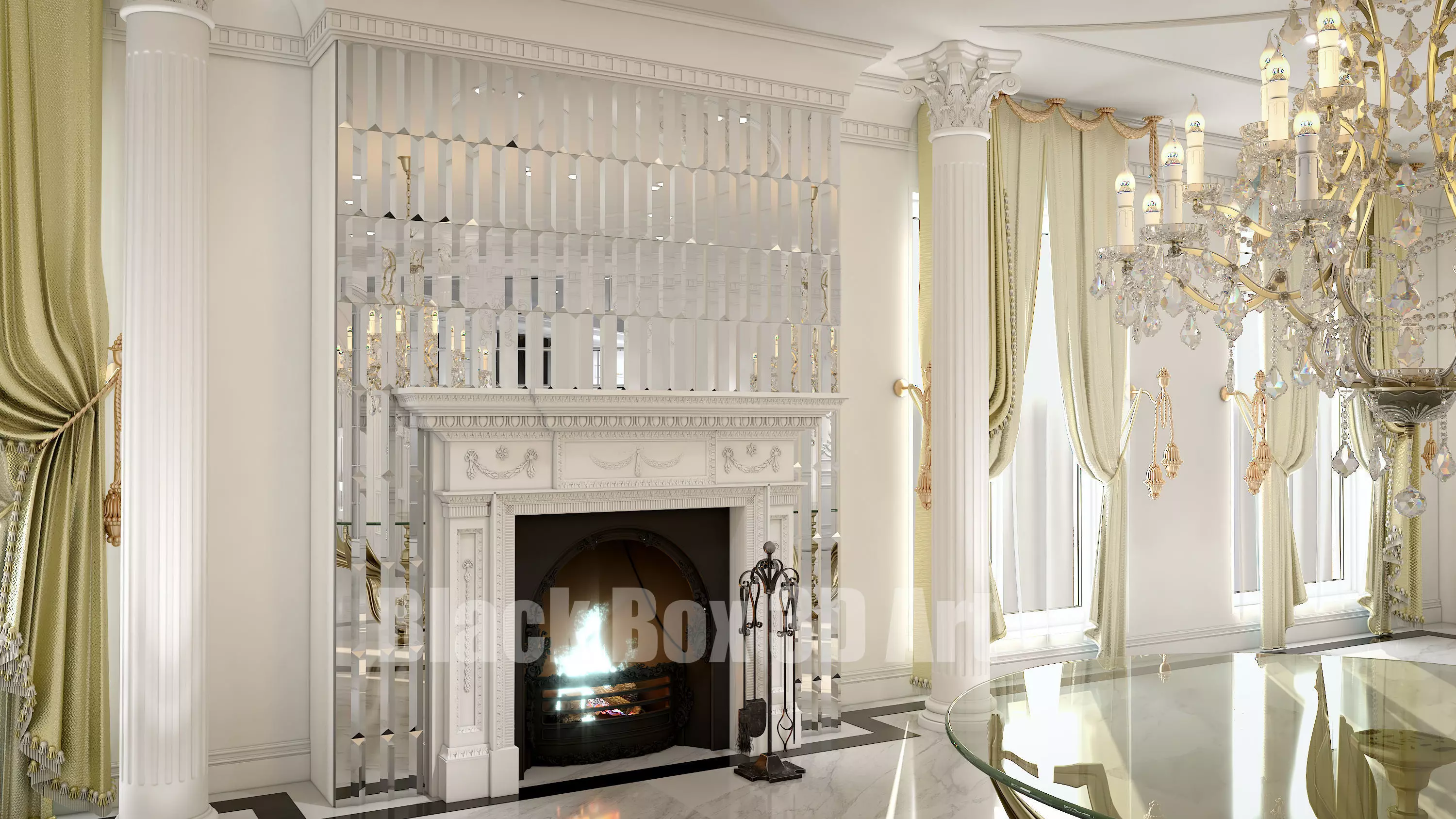 Classic interior design of the villa 3D model_0