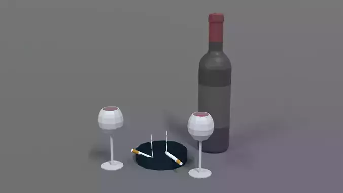 Low Poly Cartoon Wine and Cigarettes Scene