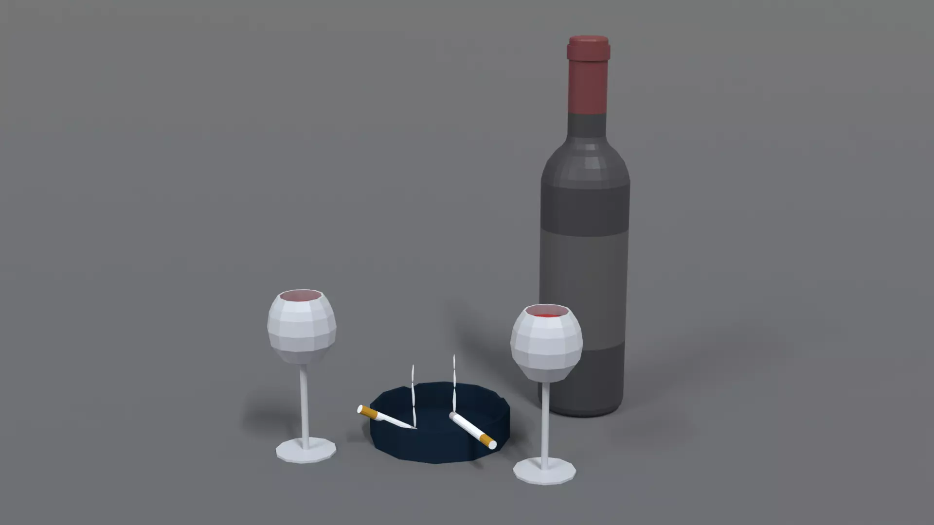 Low Poly Cartoon Wine and Cigarettes Scene Low-poly 3D model