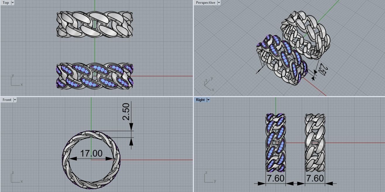 Cuban chain ring  Size 17  3D print model_10
