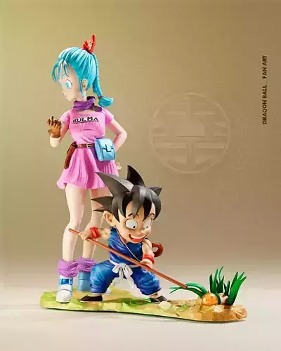 Dragon Ball Statue - Goku and Bulma Fan Art