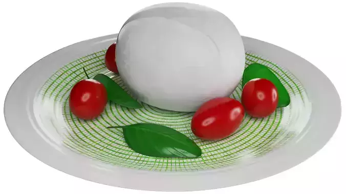 Mozzarella cheese with tomatoes on plate 3D model