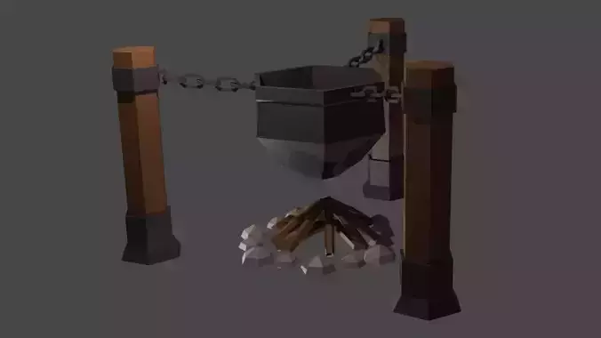 kazan fire pit with chain Low-poly 3D model