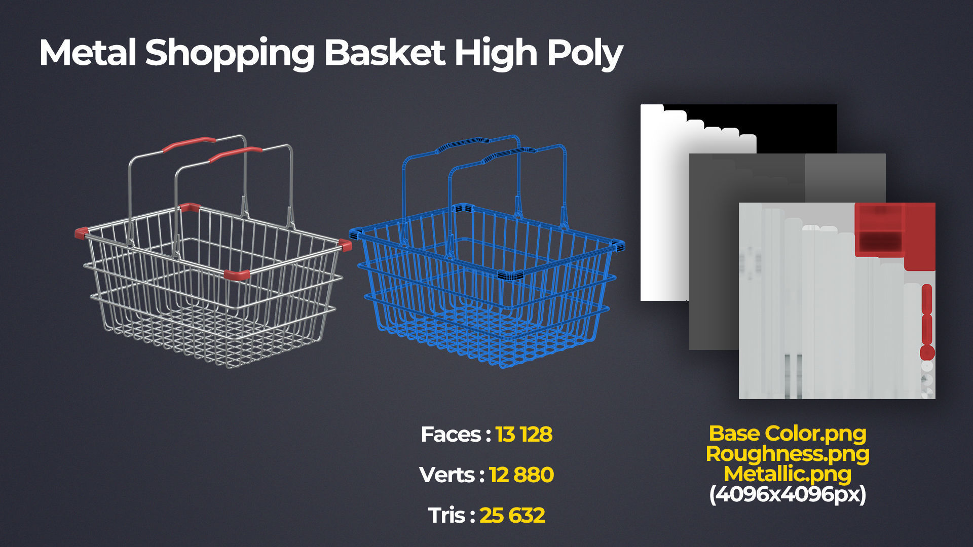 Metal Shopping Basket Low-poly 3D model_3