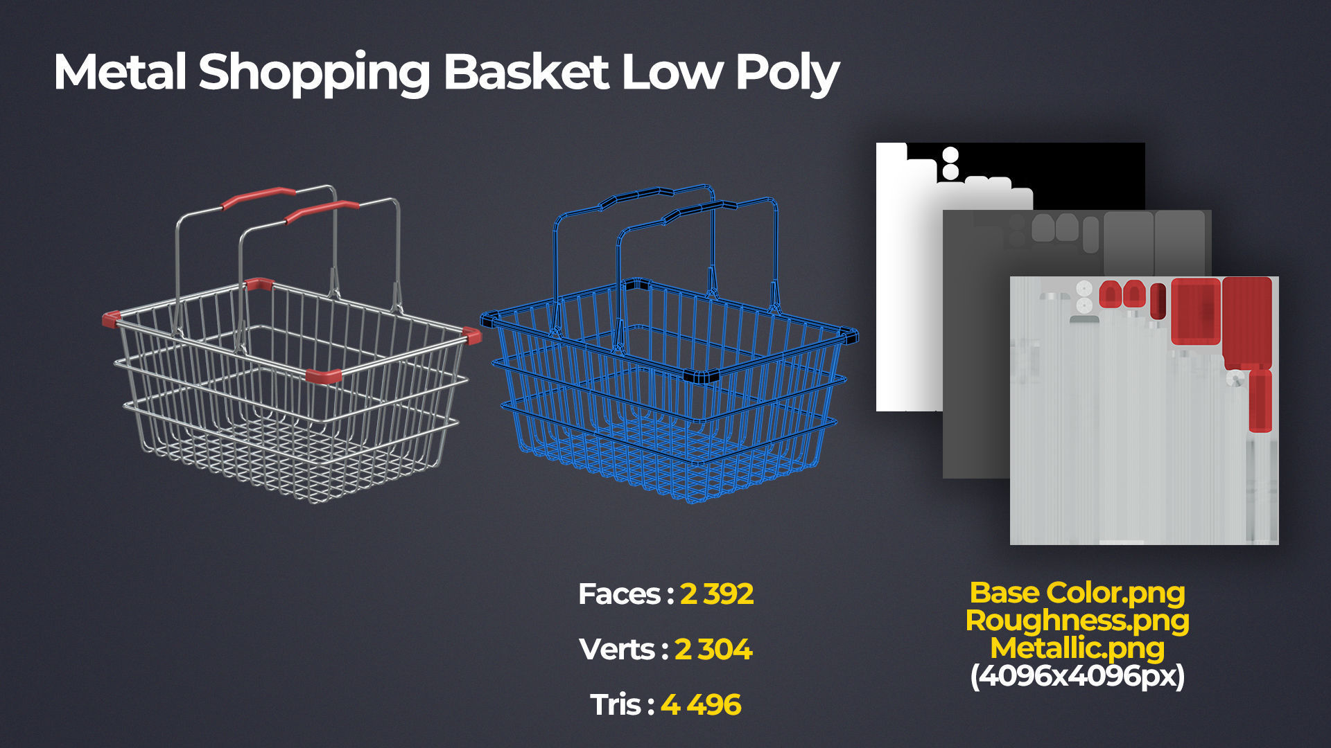 Metal Shopping Basket Low-poly 3D model_2