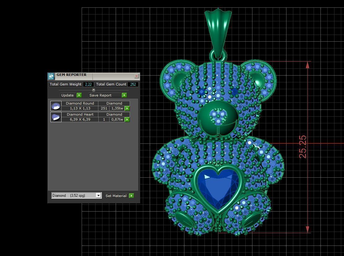 teddy bear necklace 3D print model_1