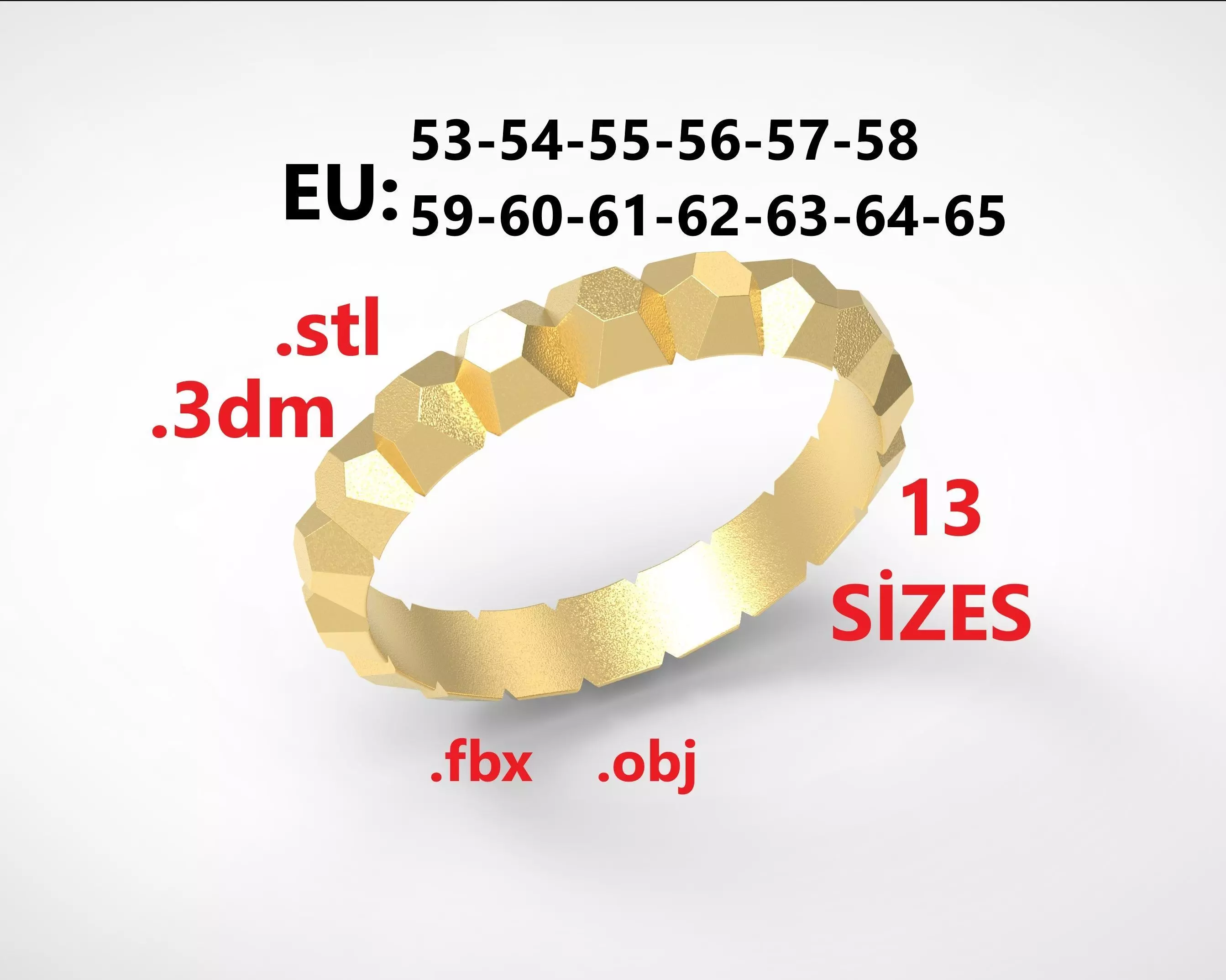 Model 232 Facet Hexagonal Ring 2 EU Size 13 Rings 3D print model_0