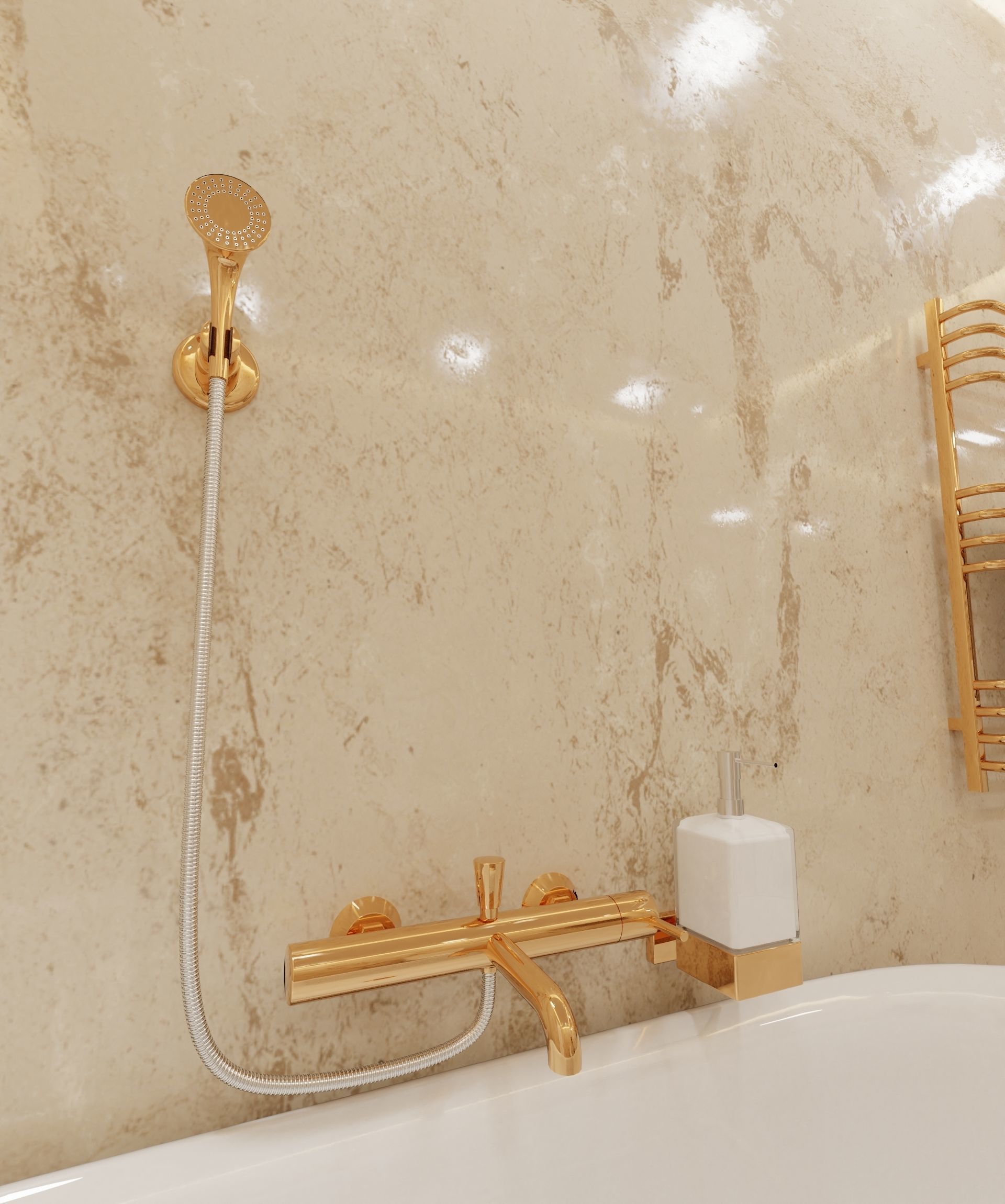 Bathroom with gold and marble accents 3D model_5