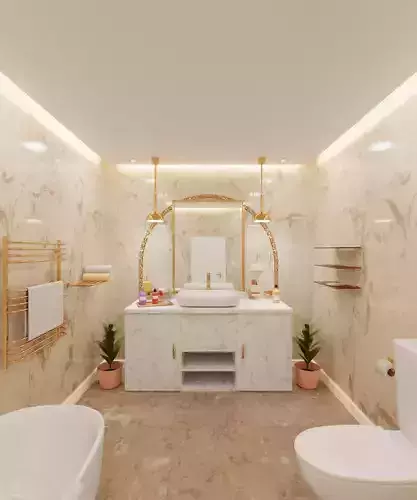 Bathroom with gold and marble accents