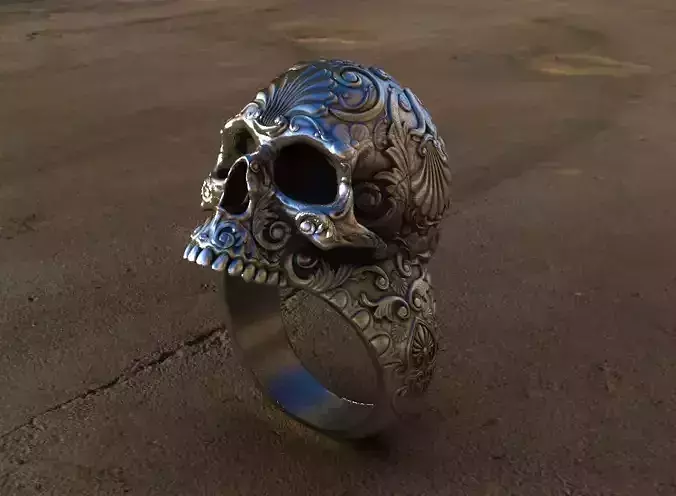 Skull Ring Patterned and Cast in Silver
